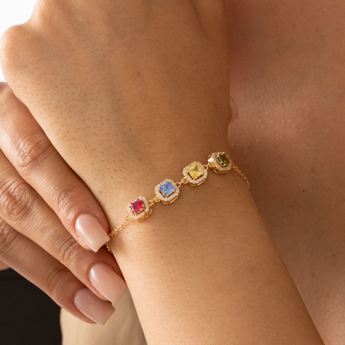 Personalized Grandma Gift Family Square Birthstone Bracelet