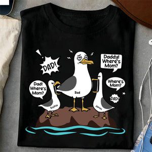 Funny Tired Seagull & Kids Custom Name - Personalized Shirt