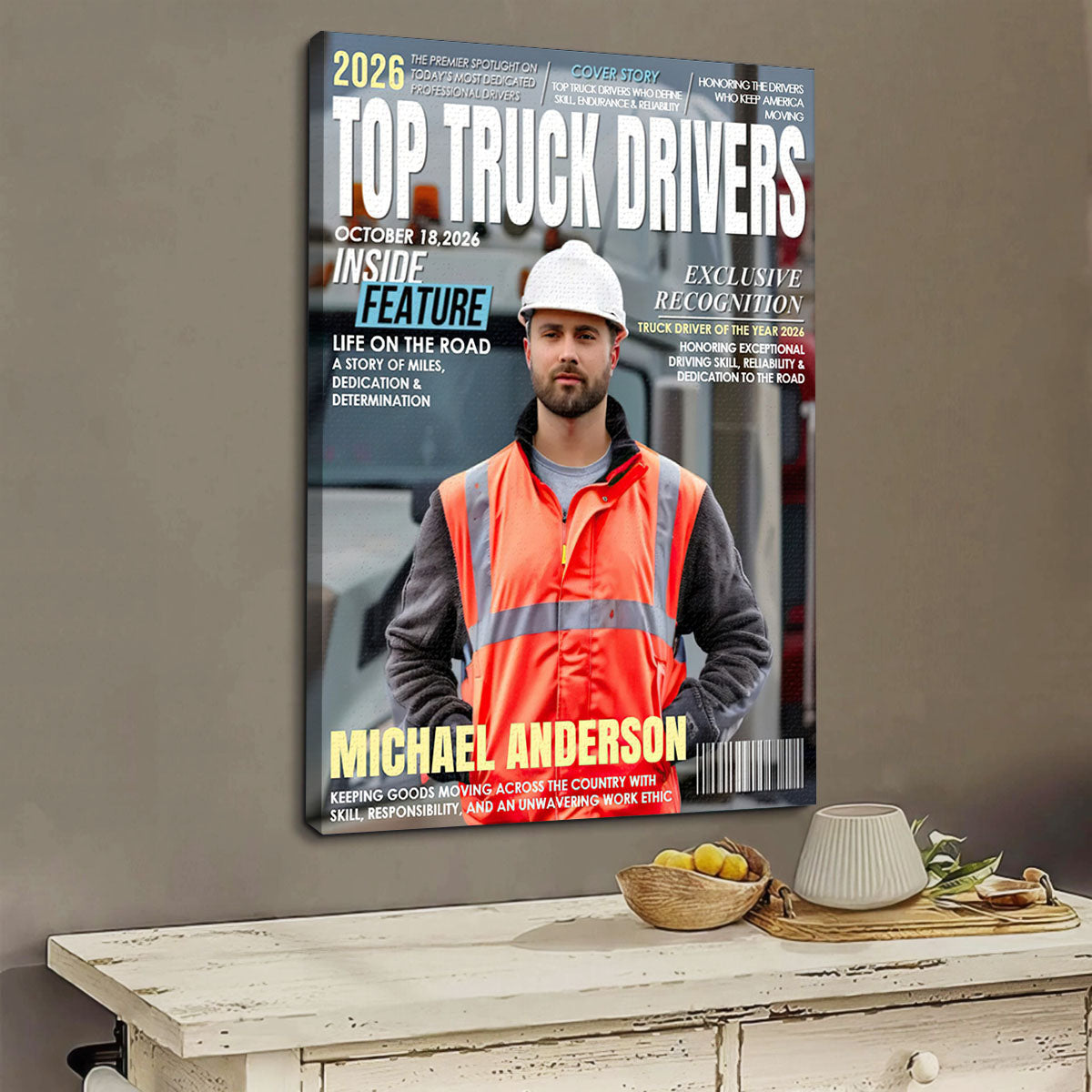 Personalized Top Truck Driver Magazine Canvas, Custom Truck Driver Recognition Gift, Professional Truck Driver Gift, Truck Driver Appreciation Gift