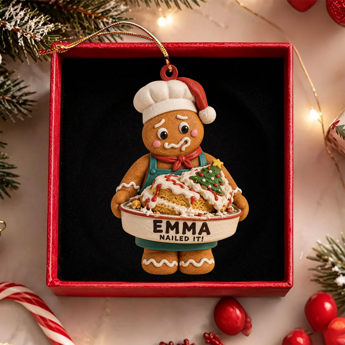 Personalized Gingerbread Baker Christmas Ornament – Custom Name “Nailed It!” Baking Gift