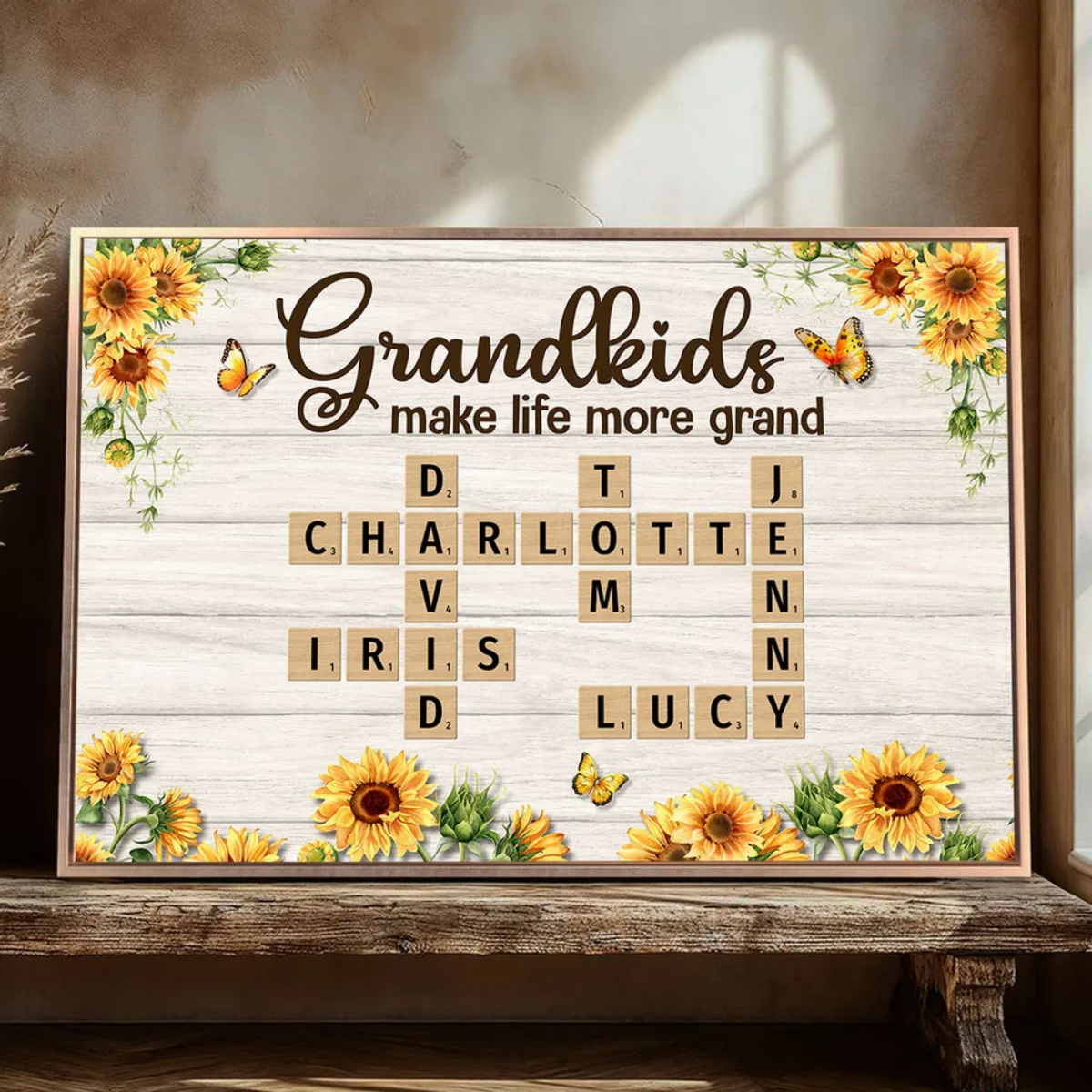 Grandkids Make Life More Grand Crossword Puzzle Sunflower Personalized Canvas/Poster
