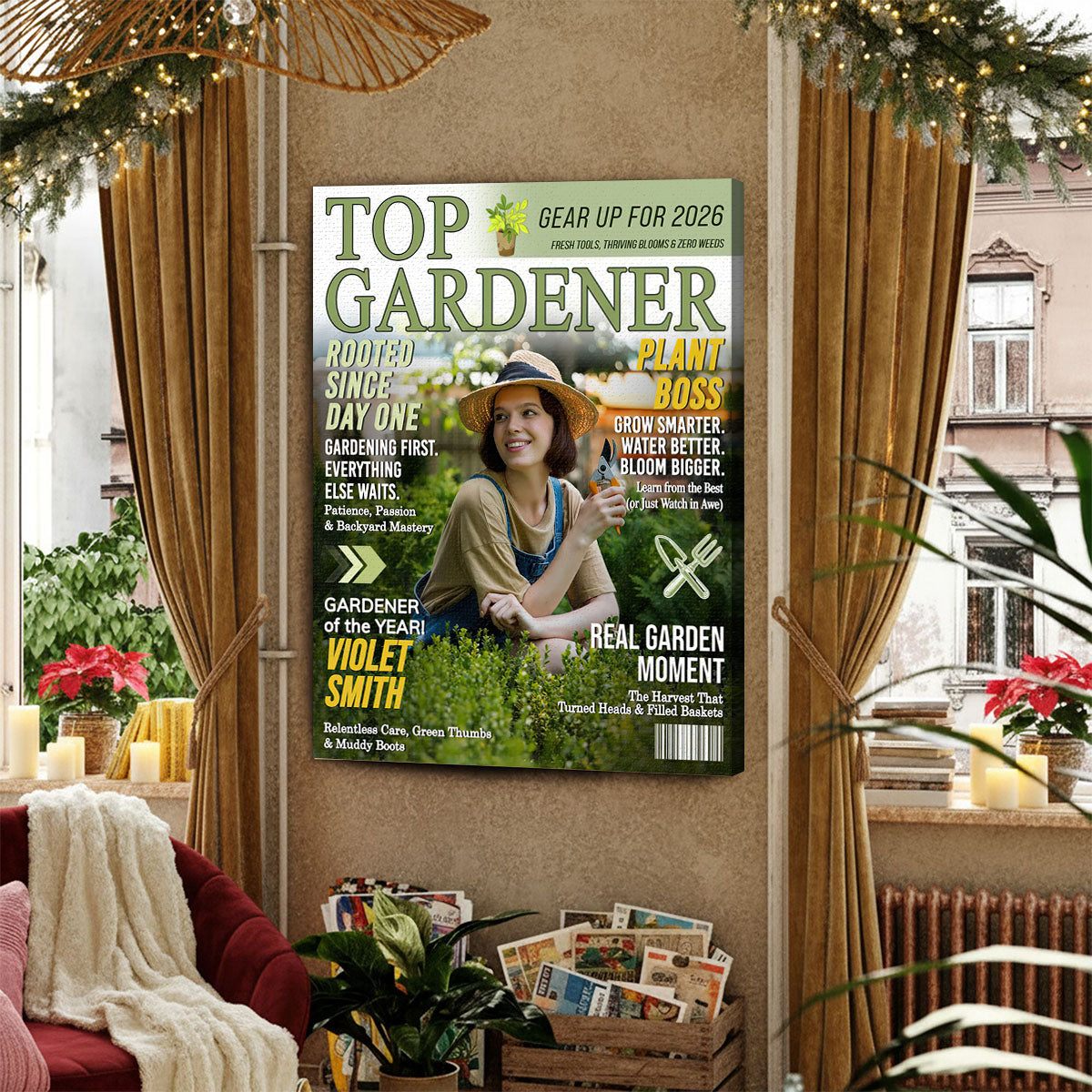 Personalized Gardener Magazine Cover Canvas Poster, Gardening Gift for Mom Grandma Plant Lover