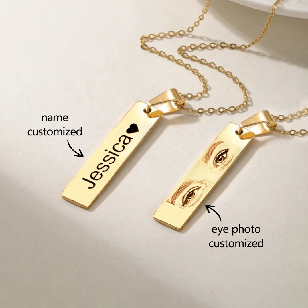 Personalized Eye Photo & Name Necklace Set, Couple Jewelry