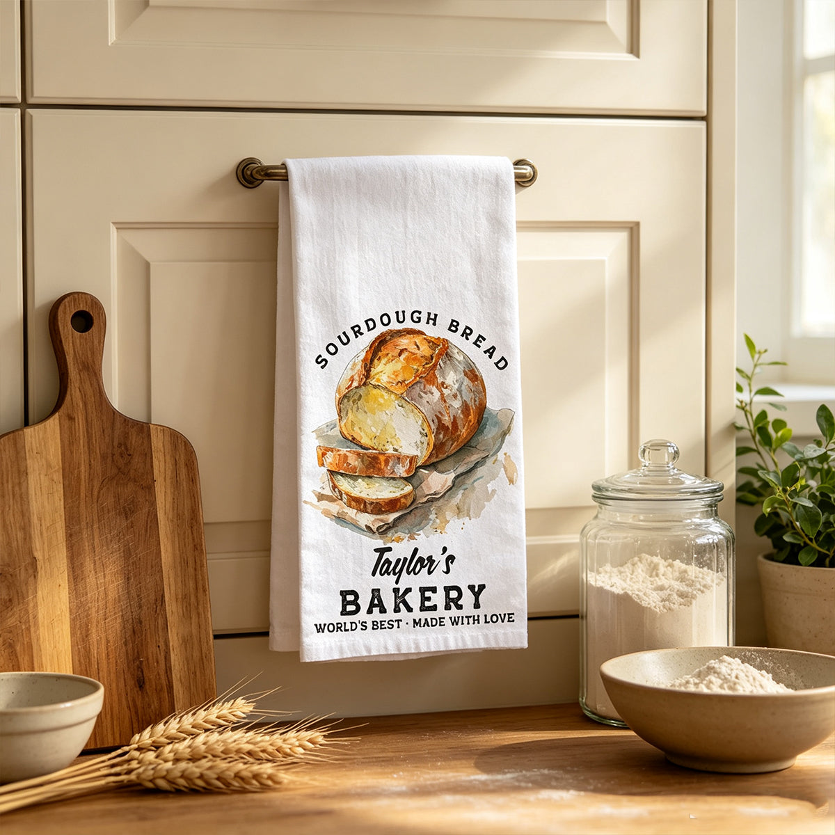 Custom Personalized Sourdough Starter Kitchen Towel – Oil Painting Style Artwork | Funny Gift For Bread Lovers & Bakers
