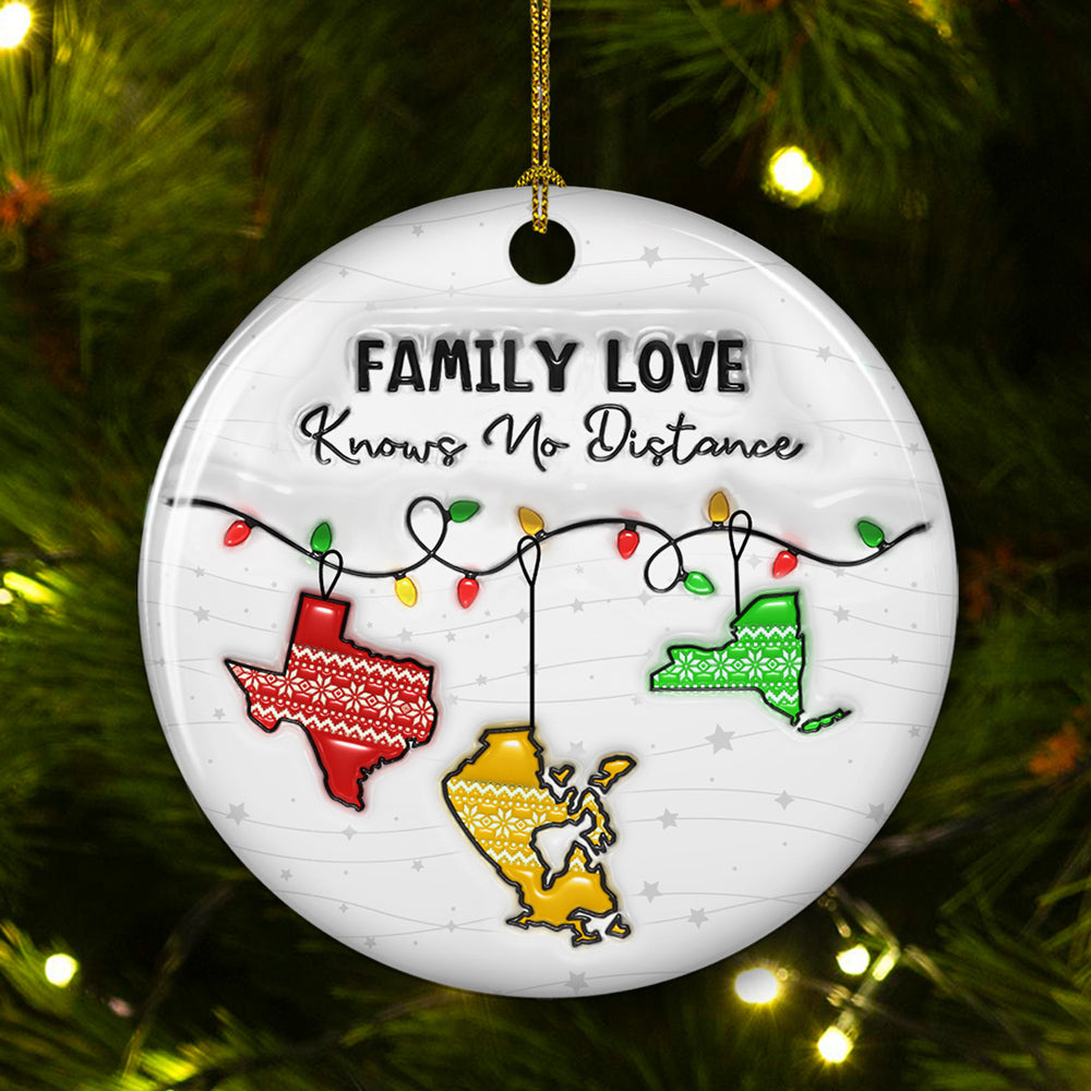 Family Love Knows No Distance Canada Version - Personalized Custom Ceramic Ornament