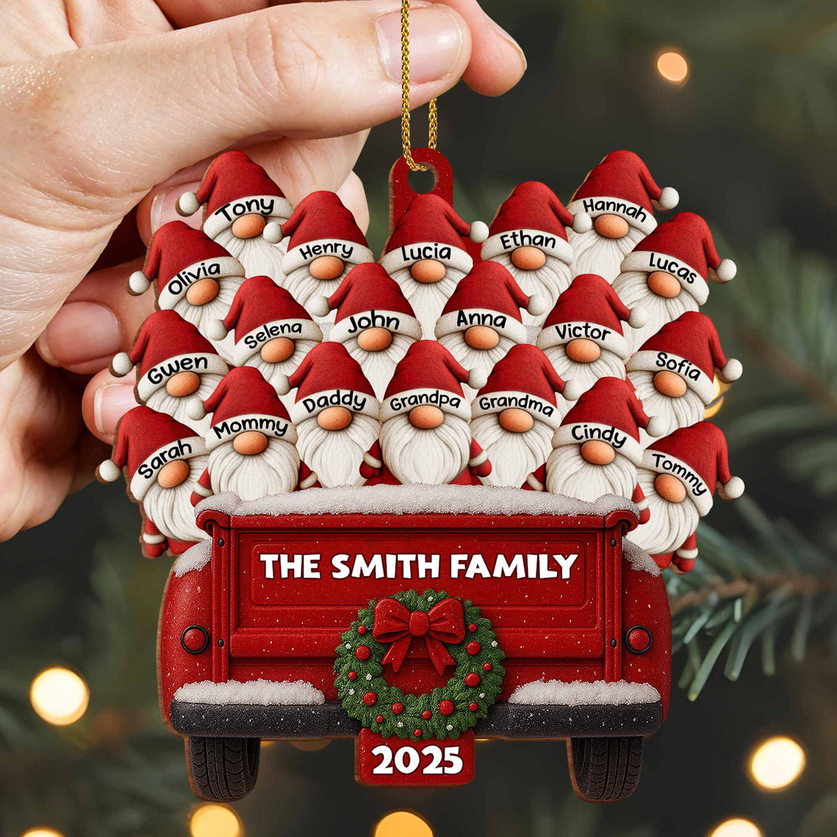 Family Vintage Truck Christmas Ornament,Personalized Custom Wood Ornament