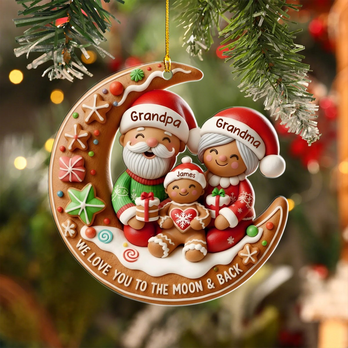 Love You To The Moon Grandparent Grandchild Family Personalized Christmas Ornament