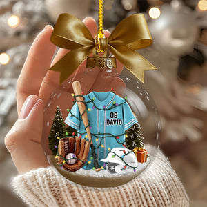 Baseball Life - Personalized Baseball Plain Shirt with Helmet & Gloves Christmas Ornament