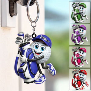 Hugging Golf Bag Funny Golf Ball Keychain - Personalized Golf Mascot Keychain Gift for Male & Female Golfer
