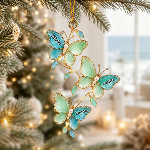 Personalized Sea Glass Butterfly Sisters Ornament Christmas Gift For Besites