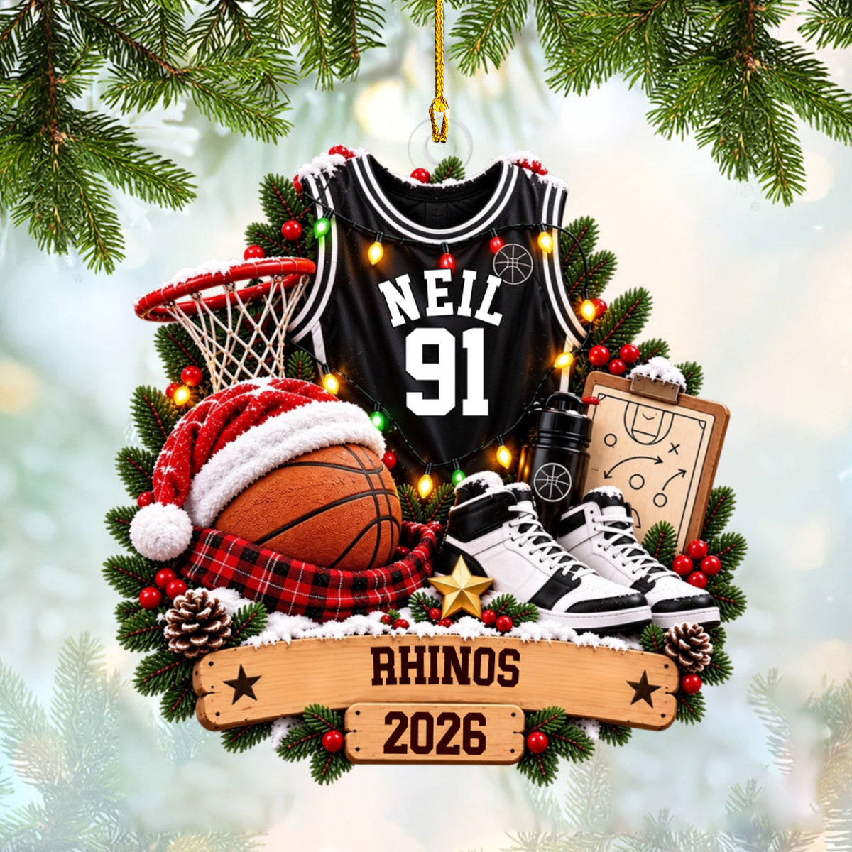 Personalized Basketball Christmas Ornament – Custom Name & Jersey Number Keepsake | Gift For Basketball Players, Coaches & Fans