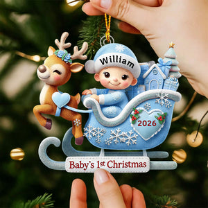 Baby’s 1st Christmas Acrylic Ornament – Adorable Reindeer Sleigh Design, Perfect Gift for Newborn Celebration