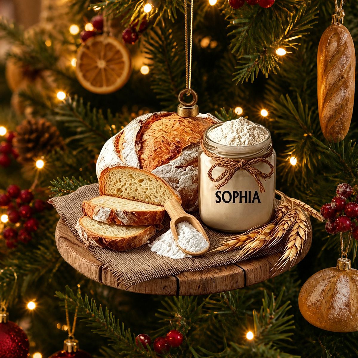 Custom Sourdough Starter Ornament, Personalized Bread Baker Gift, Sourdough Bread Loaf Keepsake,Foodie Christmas Decor, Kitchen Holiday Gift
