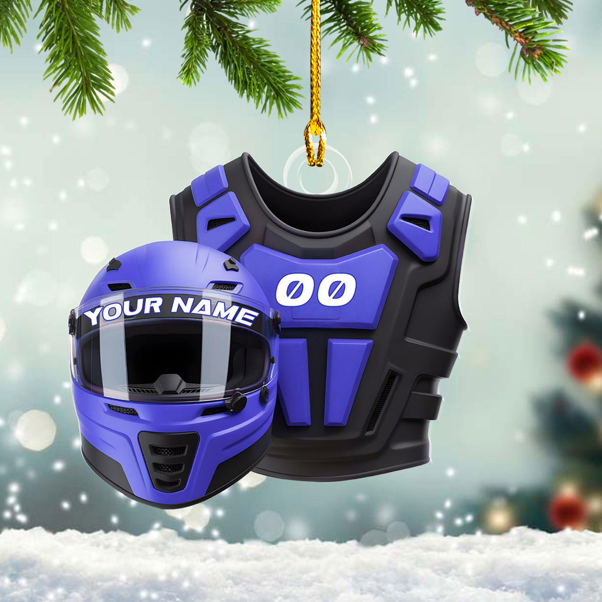 Custom Name Dirt Bike Helmet and Vest Personalized Motocross Christmas Ornament
