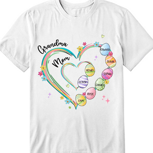 Heart Grandkid Name Easter Day - Personalized Pure Cotton T-Shirt Gift For Grandma Mom