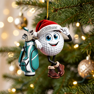 Leaning On The Golf Bag – Personalized Cute Golf Ball Mascot Christmas Hanging Ornament | Gift For Golf Lovers