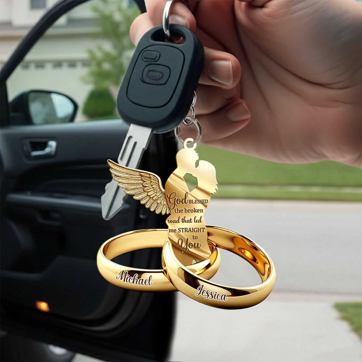 Couple Gift Couple Rings with Wings Personalized Keychain