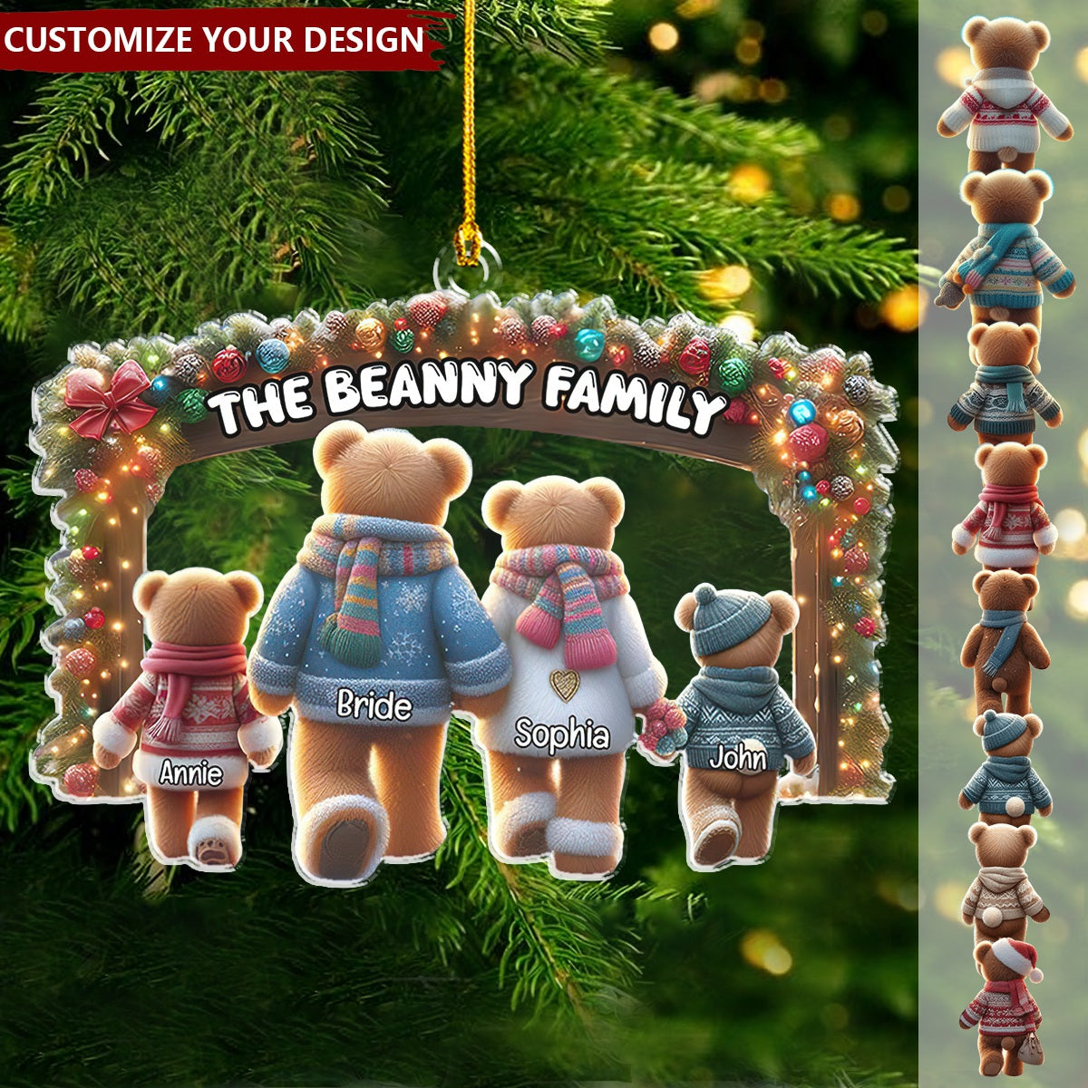 Personalized Gifts Bear Family Walking Hand In Hand Christmas Ornament