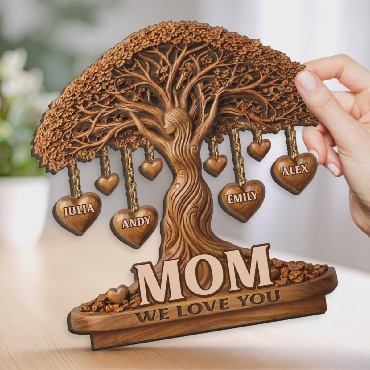 Personalized 2-Layered Wooden Plaque – "Love That Branches Forever" – Mother's Day Gift For Mom & Grandma
