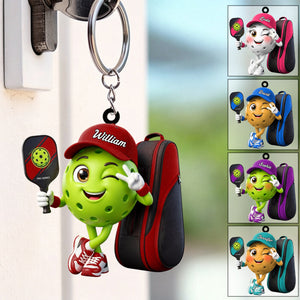 Peace Sign Pickleball Mascot Keychain - Personalized Gift for Male & Female Player