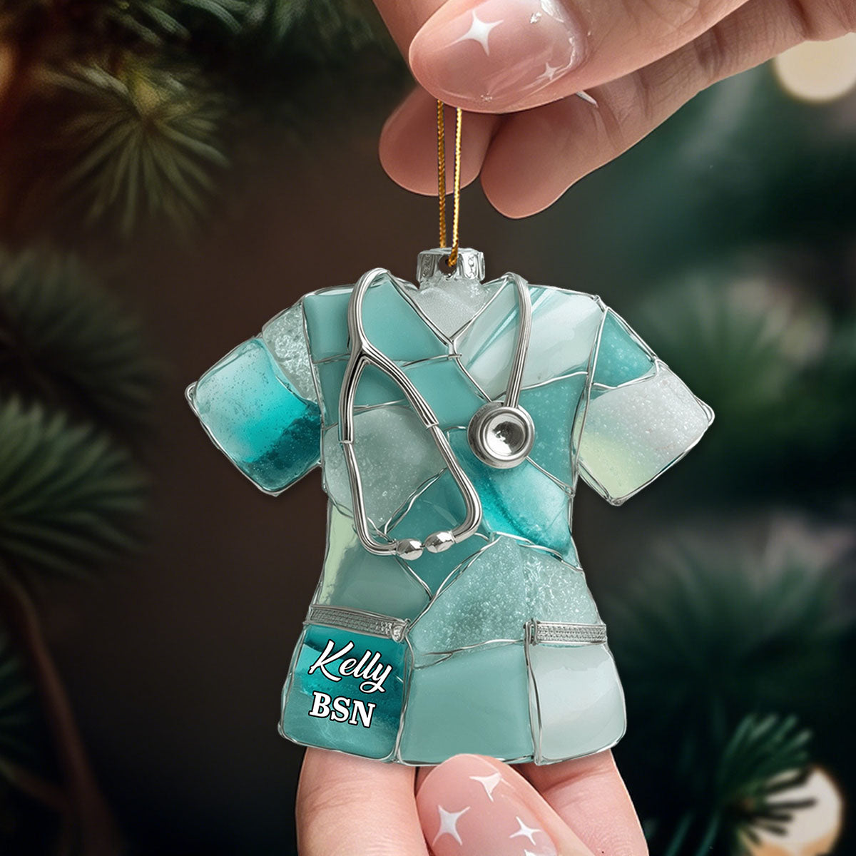 Sea Glass Nurse Scrub - Personalized Nurse Ornament
