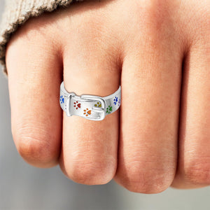 Always In My Heart, Colorful Paw Print Dog Collar-Shaped Ring