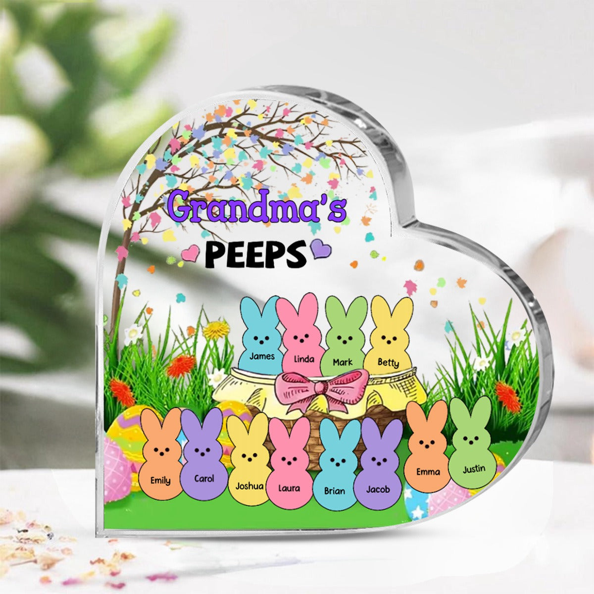 Personalized Bunny Heart-Shaped Acrylic Plaque，Gifts for Grandma Easter Day Gift