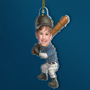 Custom Photo Kid Playing Baseball - Personalized Acrylic Ornament