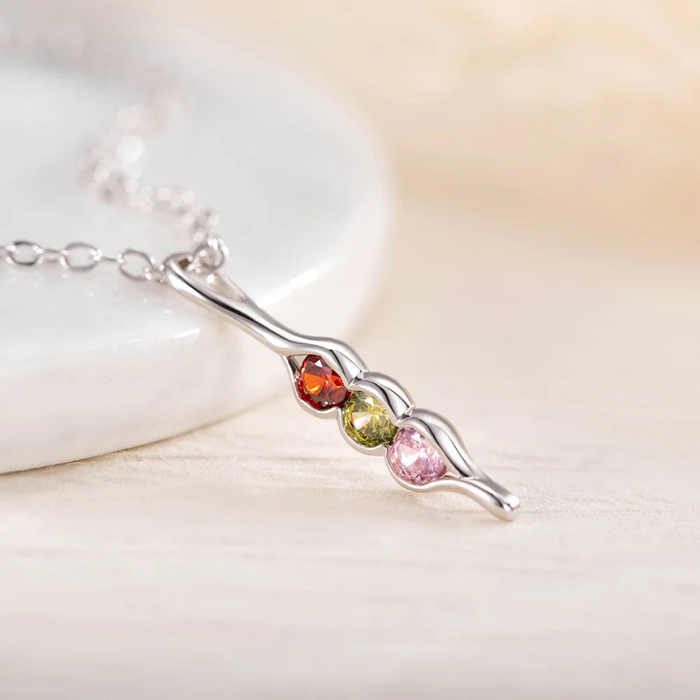 Personalized Peas in a Pod Family Necklace with 2-8 Birthstones