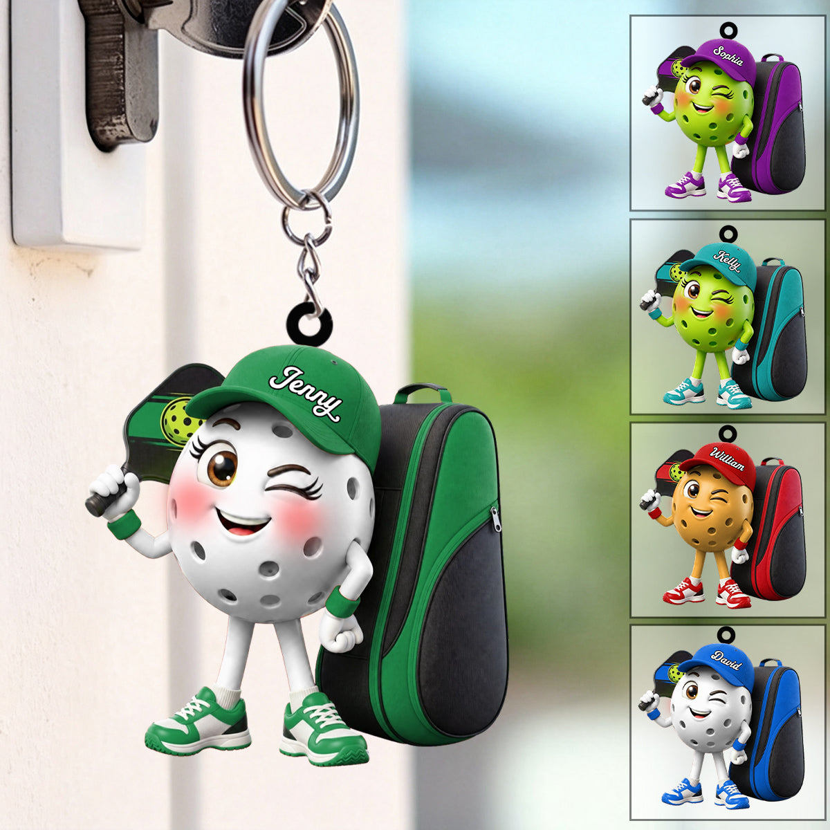 Cute Winking Pickleball Mascot Keychain - Personalized Gift for Male & Female Player