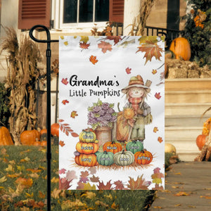 Fall Season Nana's Little Pumpkins Scarecrow Grandma Personalized Garden Flag House Flag