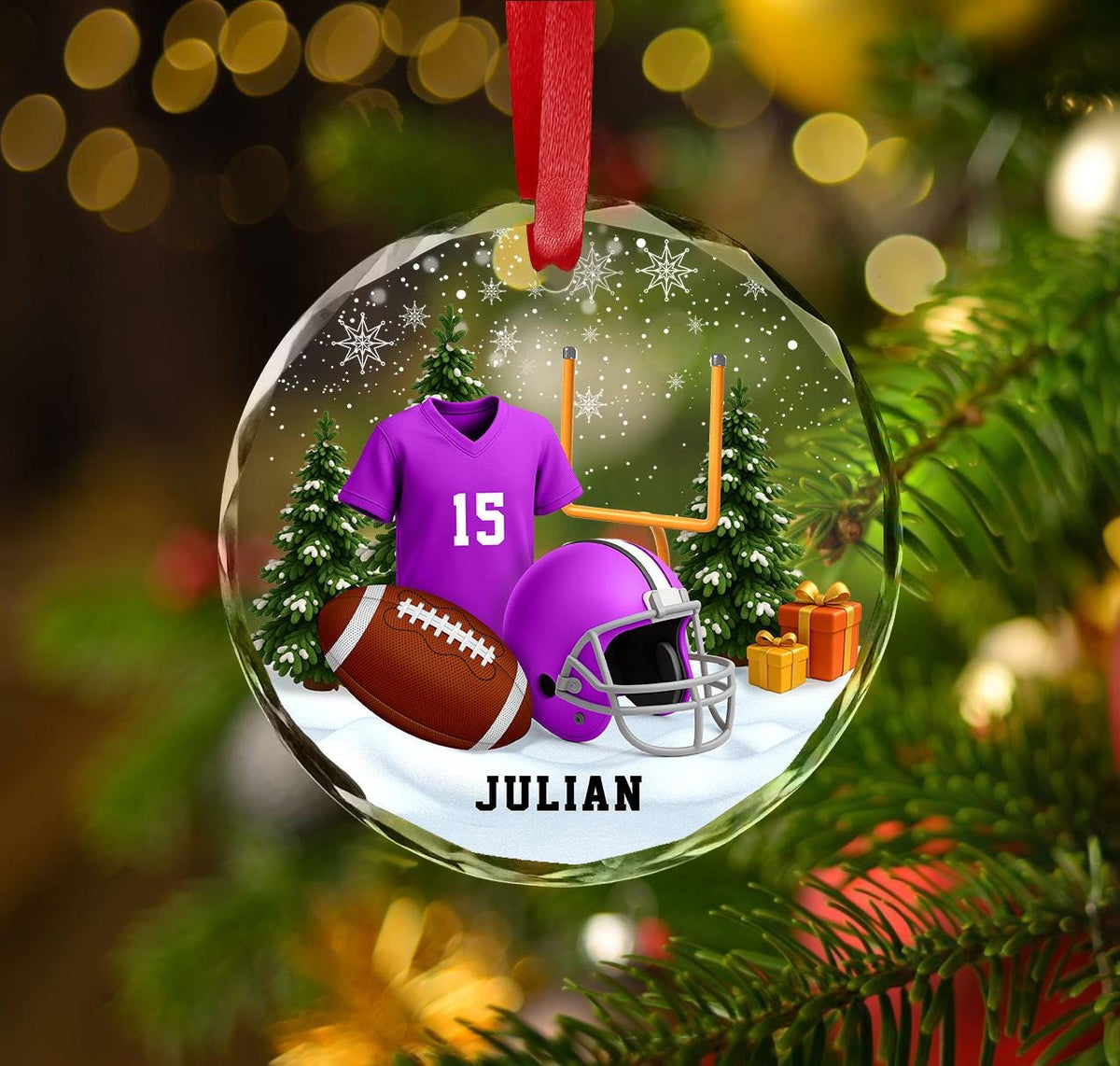 Personalized American Football Glass Ornament - Christmas Gift For Football Player