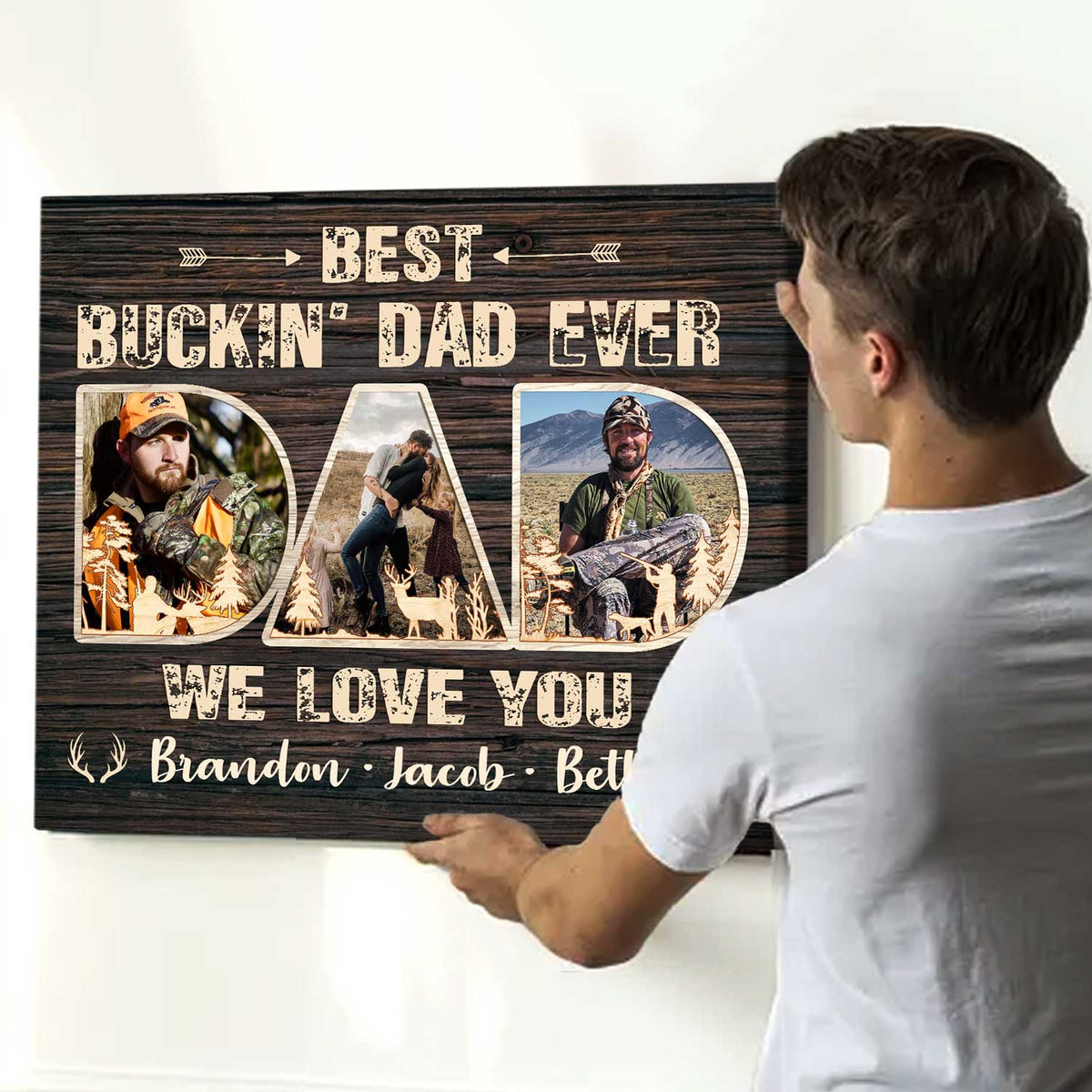 Best Buckin’ Dad Ever Personalized Photo Canvas, Gift for Hunter Dad