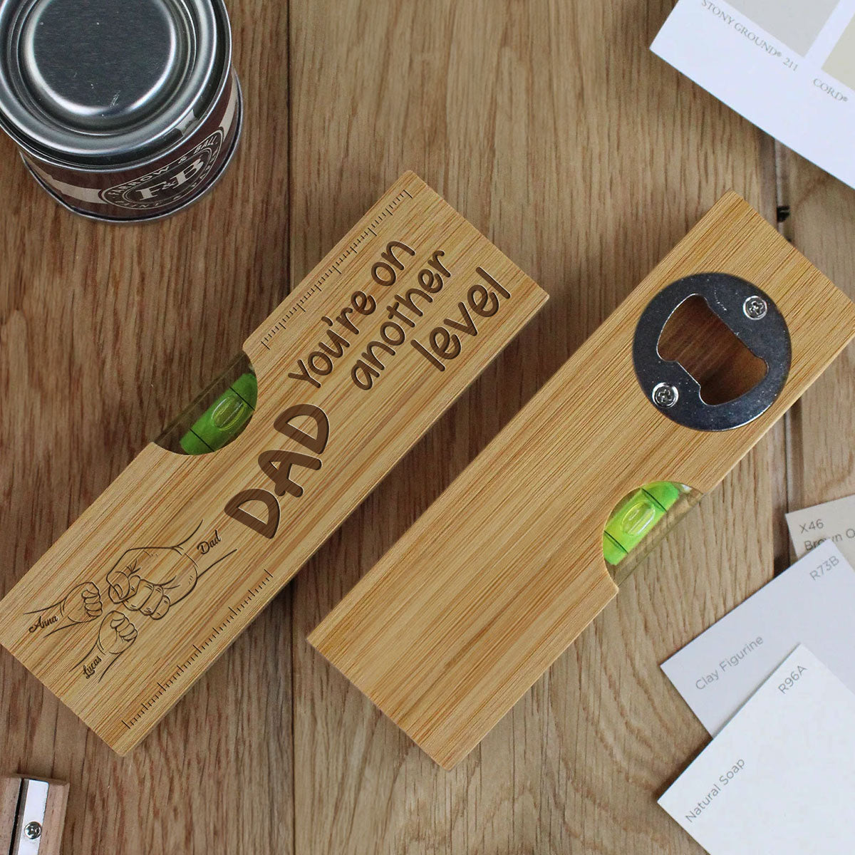 Dad Fist Bump - Personalized Custom Engraved Wooden Spirit Level Bottle Opener Gift For Father's Day