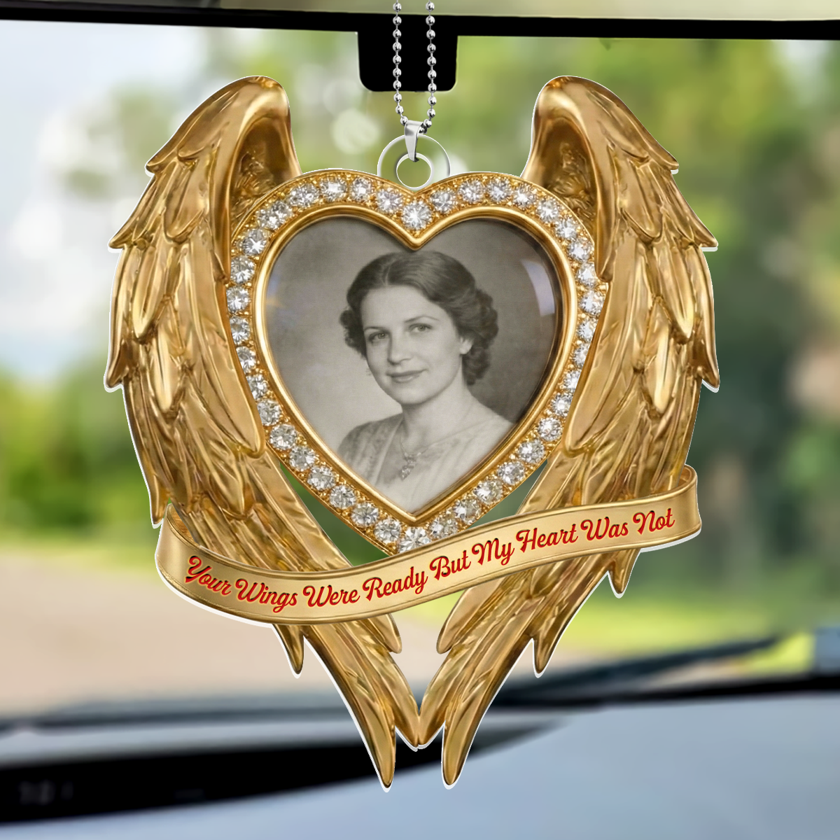 Golden Memorial Heart Wings - Personalized Heart Photo Acrylic Ornament