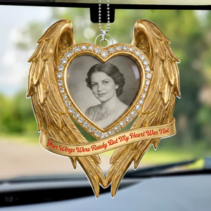 Golden Memorial Heart Wings - Personalized Heart Photo Acrylic Ornament
