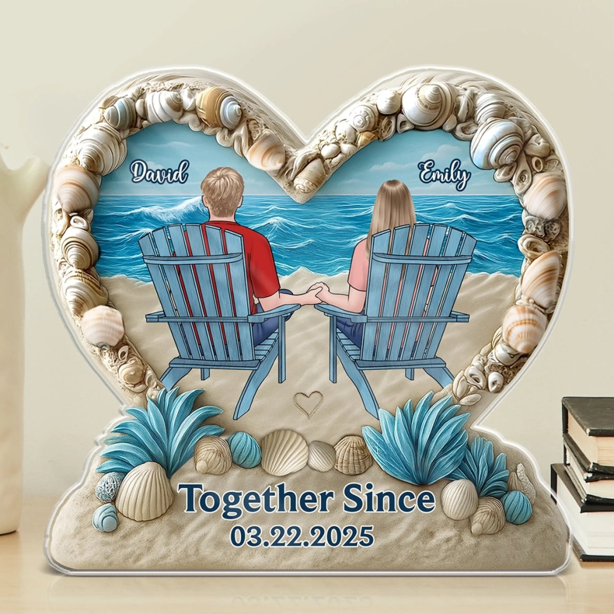 Sitting on The Beach - Personalized Custom Shaped Acrylic Plaque Gift For Couple, Husband, Wife