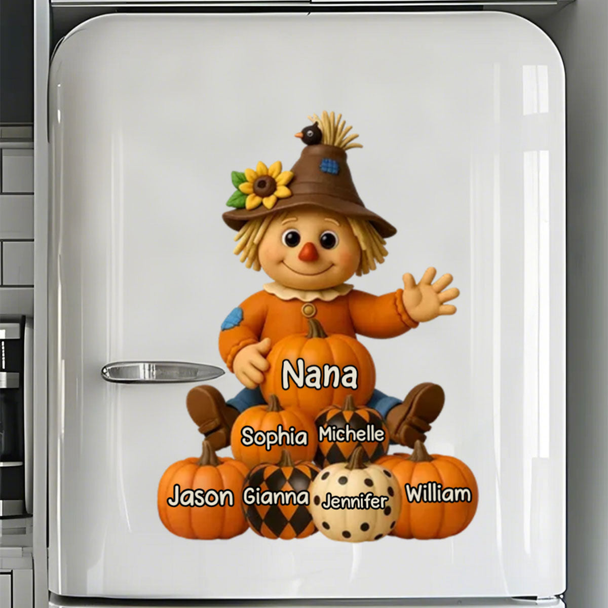 Fall Season Grandma Scarecrow Grandkids Pumpkins Personalized Decal
