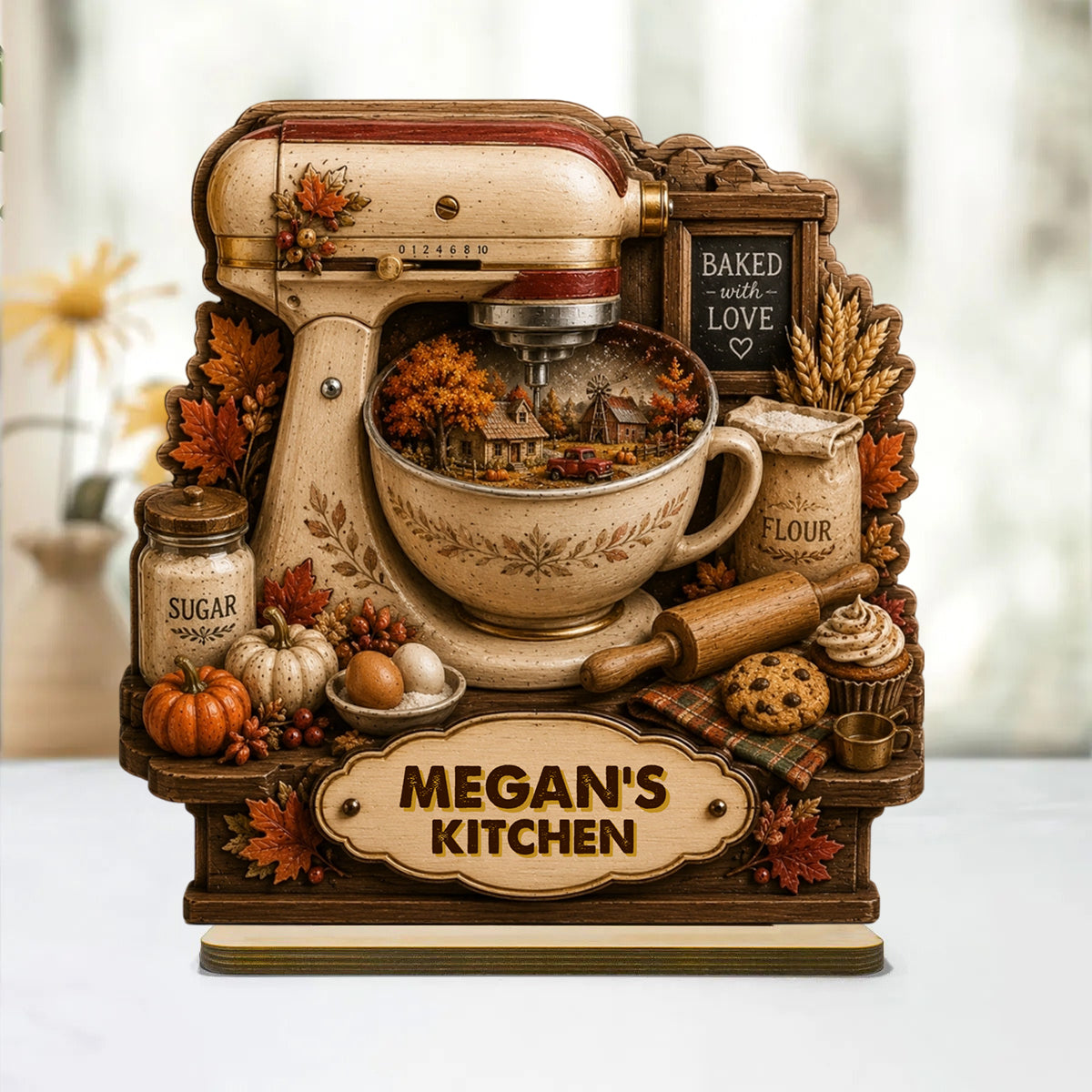 Personalized Vintage Stand Mixer Fall Season Wooden Plaque | Baking Gift for Bakers