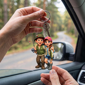 Personalized Acrylic Hanging Ornament – Fishing Couple Cartoon Design | Keepsake For Lake-Loving Partners