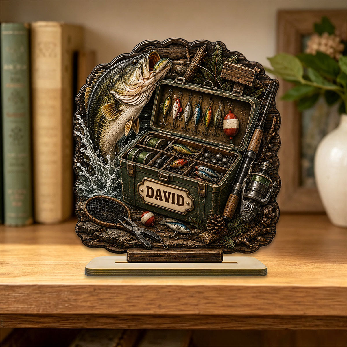 Personalized Name Fishing Tackle Box Wooden Plaque