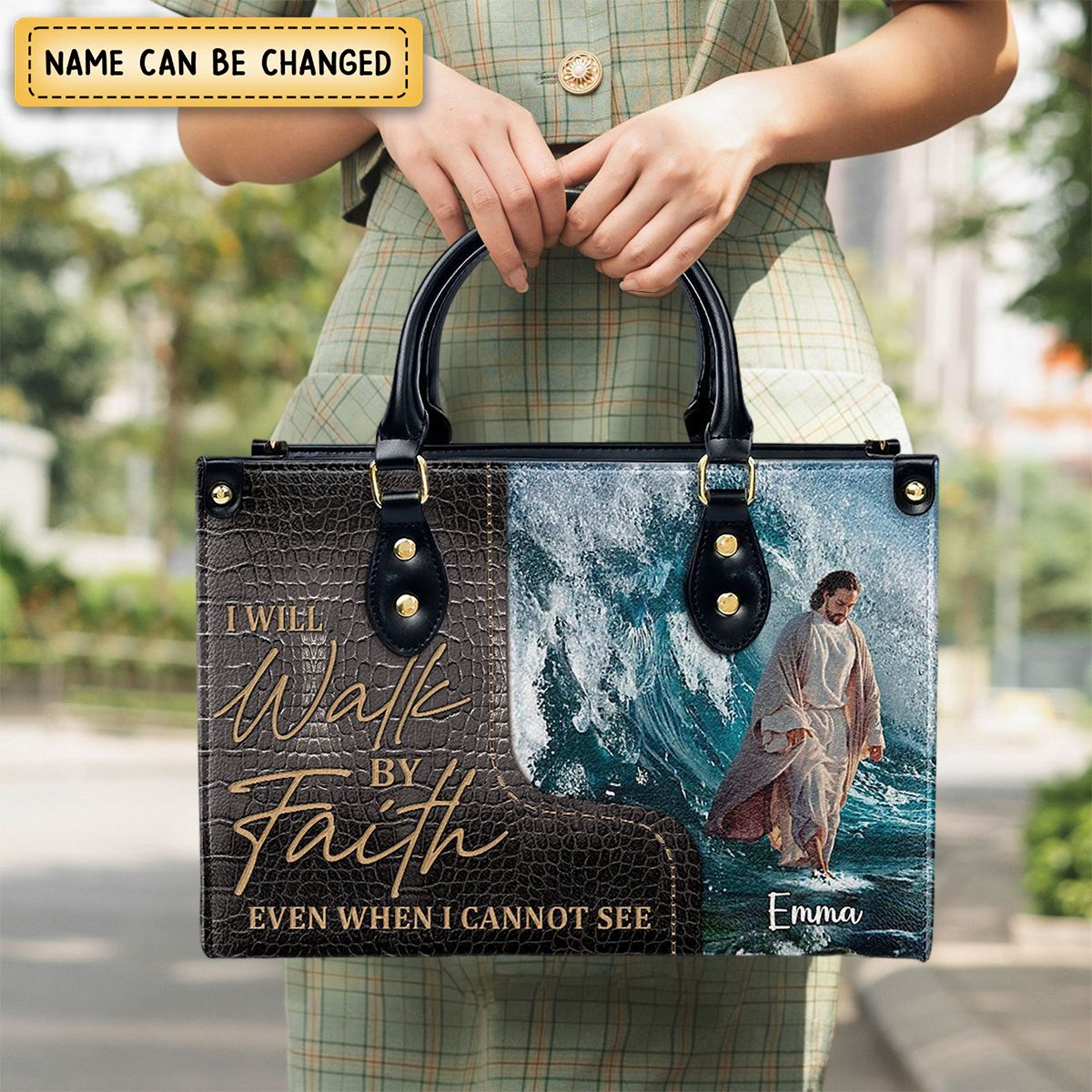 I Will Walk By Faith Even I Cannot See -Personalized Unique Jesus Leather Handbag