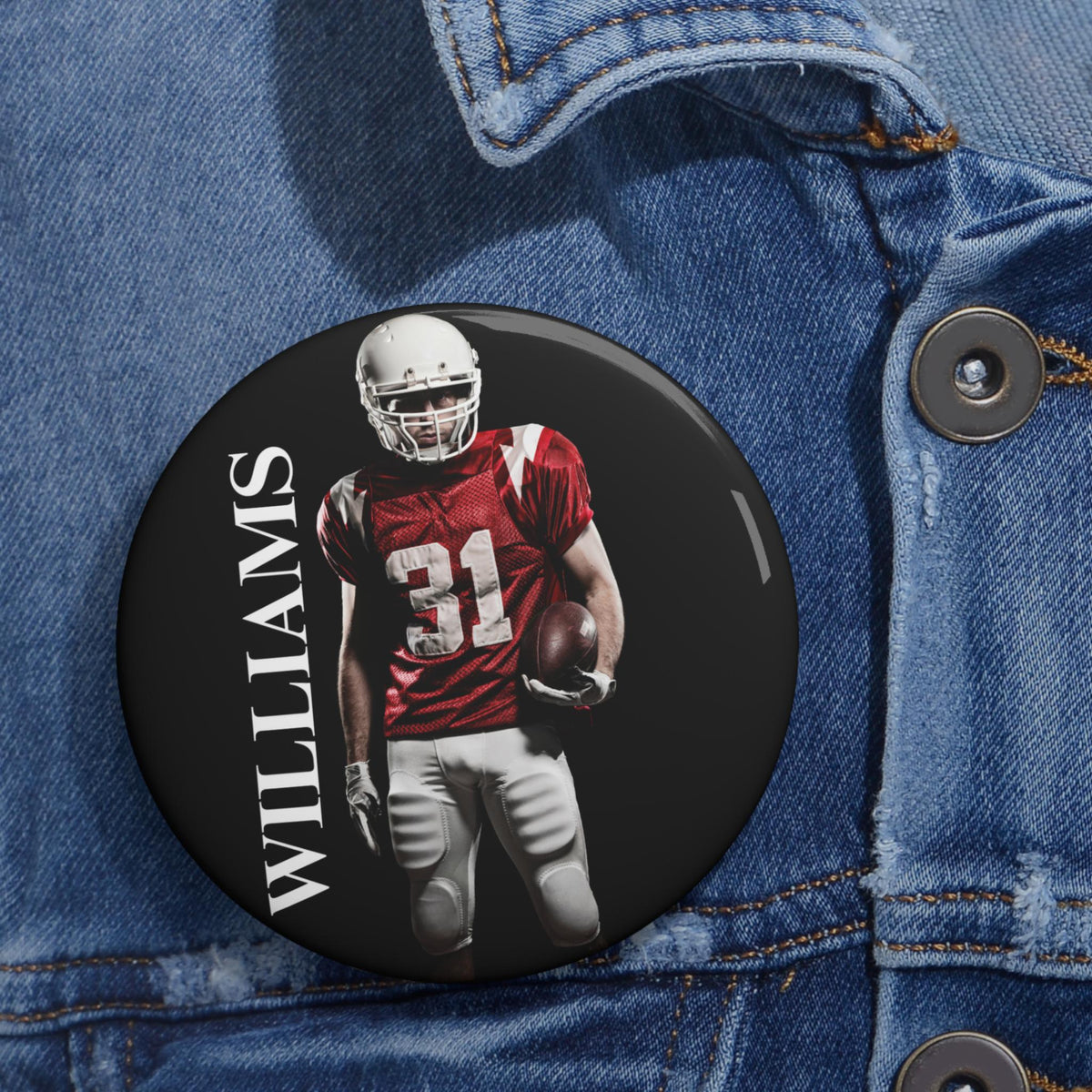 Personalized Photo Player Team Name And Number Pin Buttons Gift for Football Basketball Sport Lover