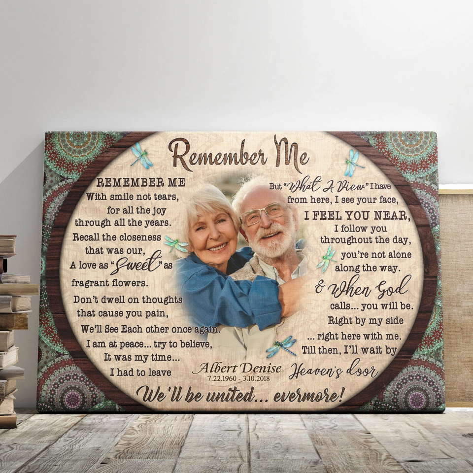Personalized Canvas Prints, Custom Photo, Loss Of Mom, Loss Of Dad, Mandala Pattern Remember Me Canvas