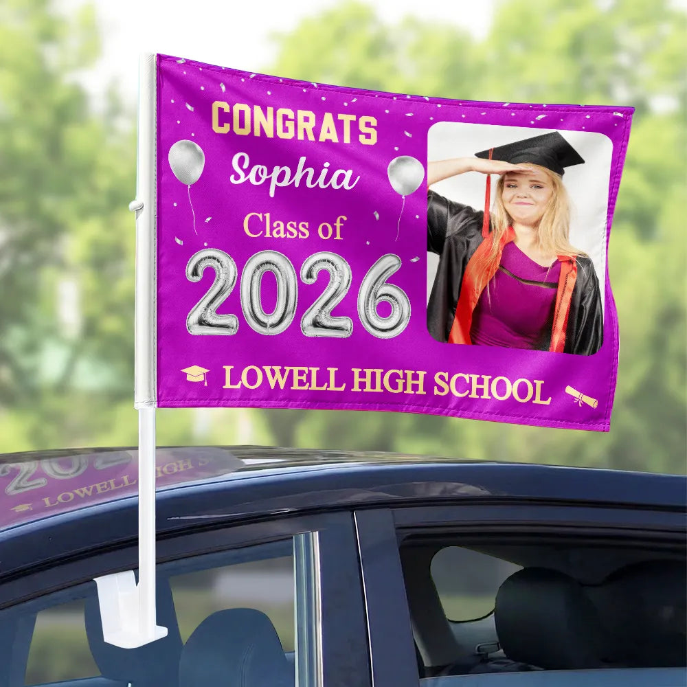Custom Photo Congrats Proud Graduation Of The Class - Personalized Car Flag