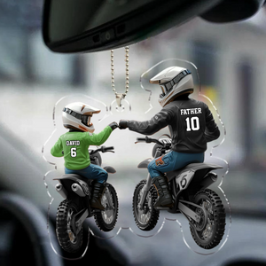 Dad And Kid - Personalized Dirt Bike Shaped Acrylic Ornament