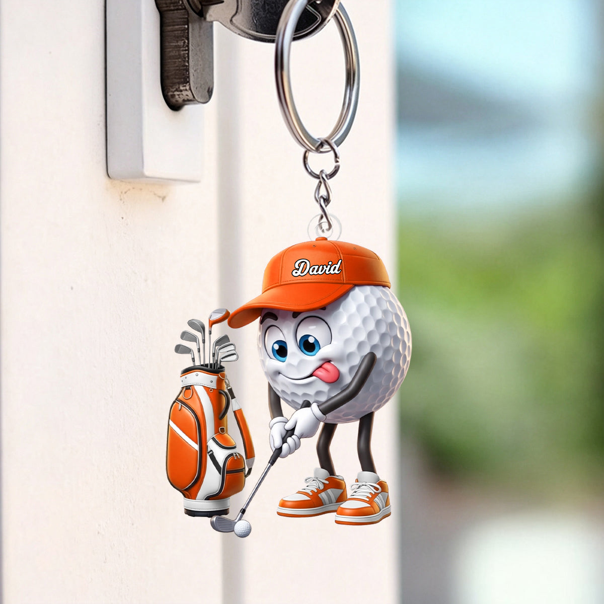 Personalized Cute Golf Ball Mascot Keychain – Cartoon Golfer Keyring Gift For Golf Lovers