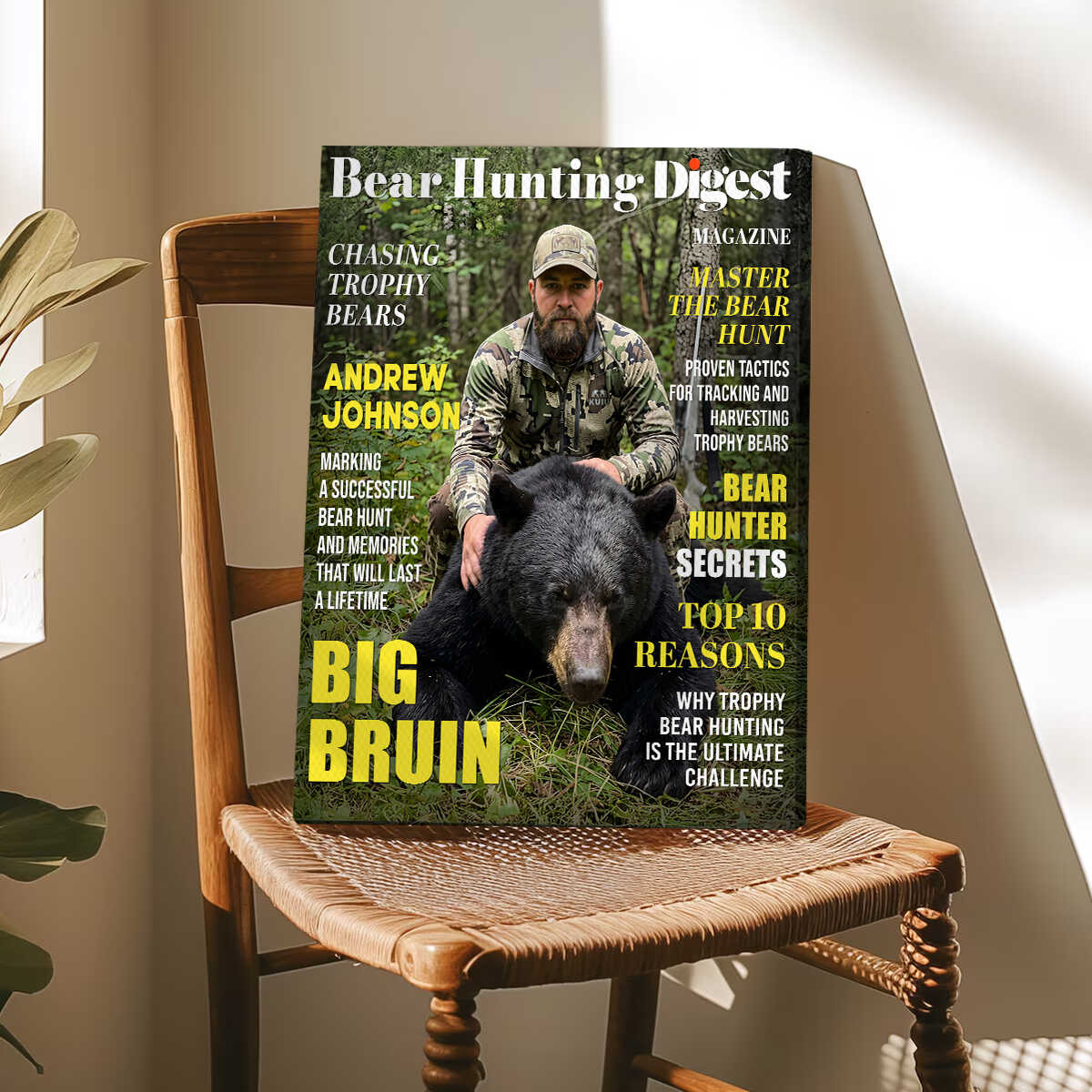 Bear Hunting Digest Personalized Canvas, Custom Photo Bear Hunter Magazine Cover, Hunting Lover Gift