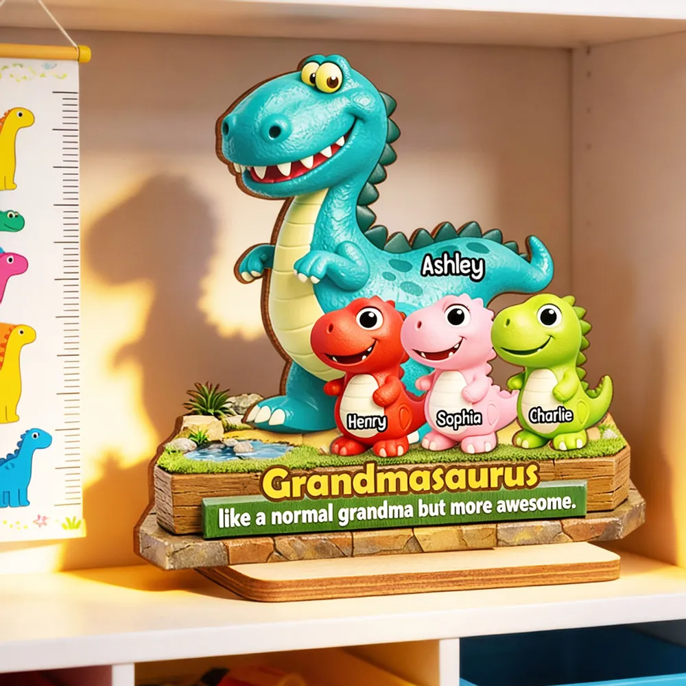 Grandmasaurus More Awesome - Personalized 2-Layered Wooden Plaque Gift for Grandma