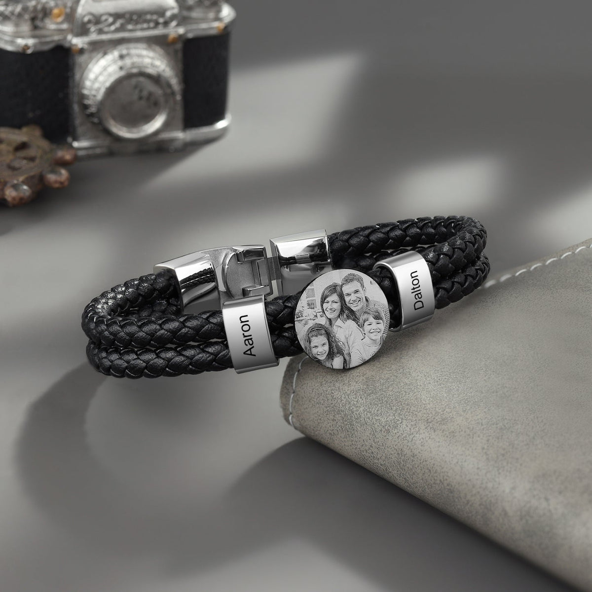 Gift For Dad,Husband,Son,Brother - Personalized Photo Leather Bracelet